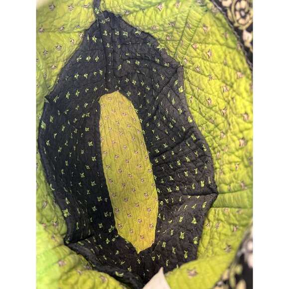 Quilted Pattern Navy Floral Tote Bag Button Closure, Long Handles, Pockets 17x14 - Picture 3 of 3